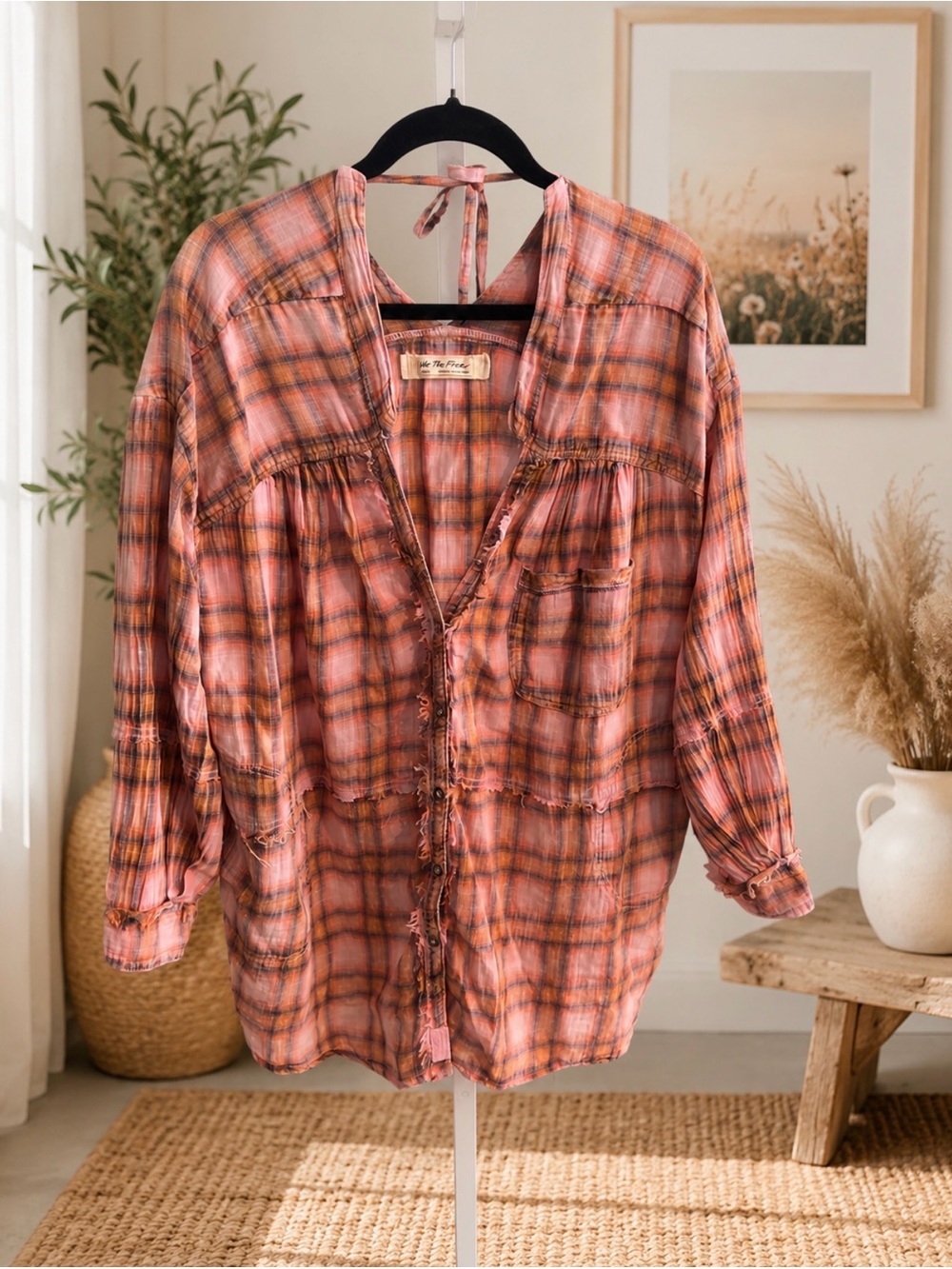 We The Free ( One of The Boys) plaid tunic top Sz L P2P 27’